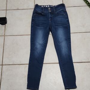 S.O.N.G. Curvy High Rise Skinny Ankle Jeans Juniors Blue Stretch Pockets